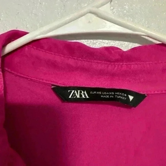 ZARA Pink Satin Twist Front Long Sleeve Shirt Dress Mini sz XS - Picture 3 of 5